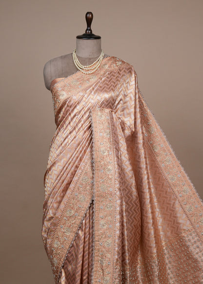 Pink Tissue Silk Embroidered Saree