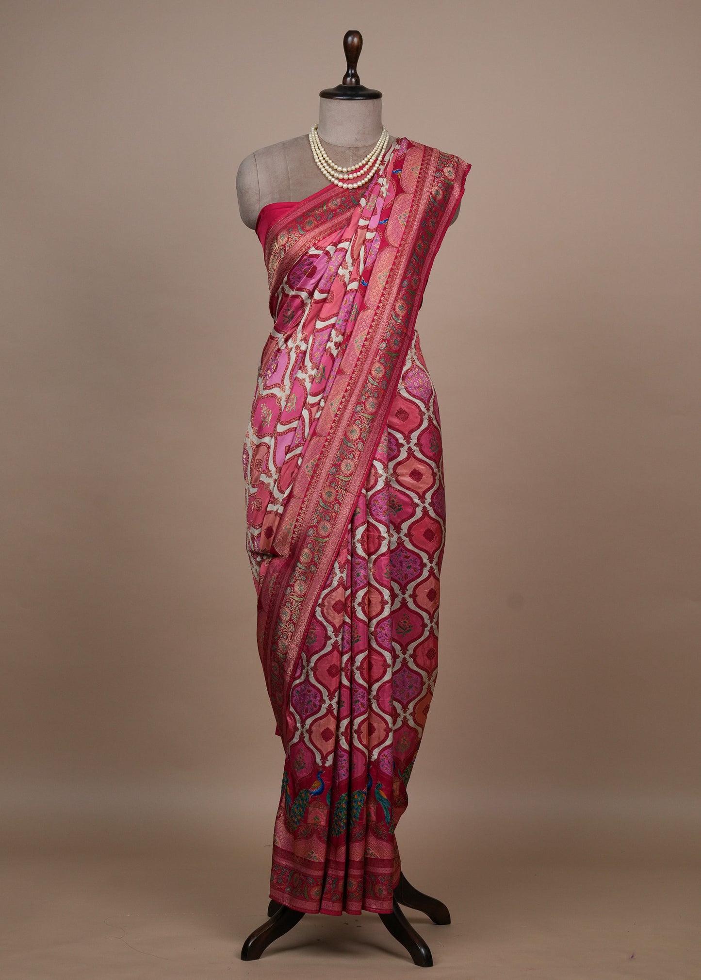 Pink Moroccan Silk Banarasi Saree