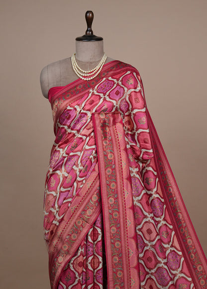 Pink Moroccan Silk Banarasi Saree