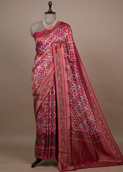 Pink Moroccan Silk Banarasi Saree