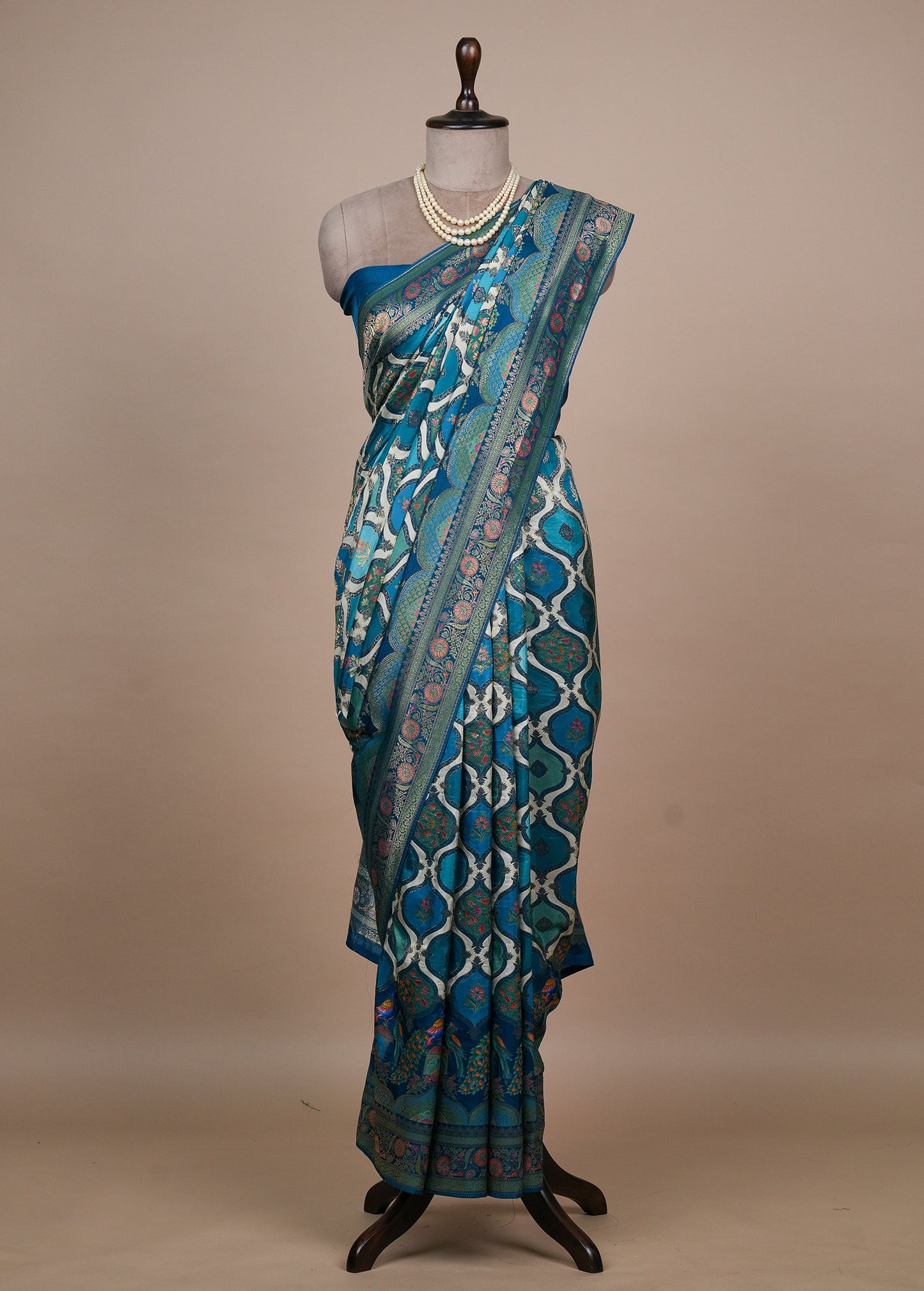 Blue Moroccan Silk Banarasi Saree