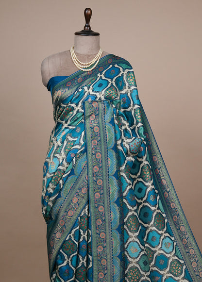 Blue Moroccan Silk Banarasi Saree