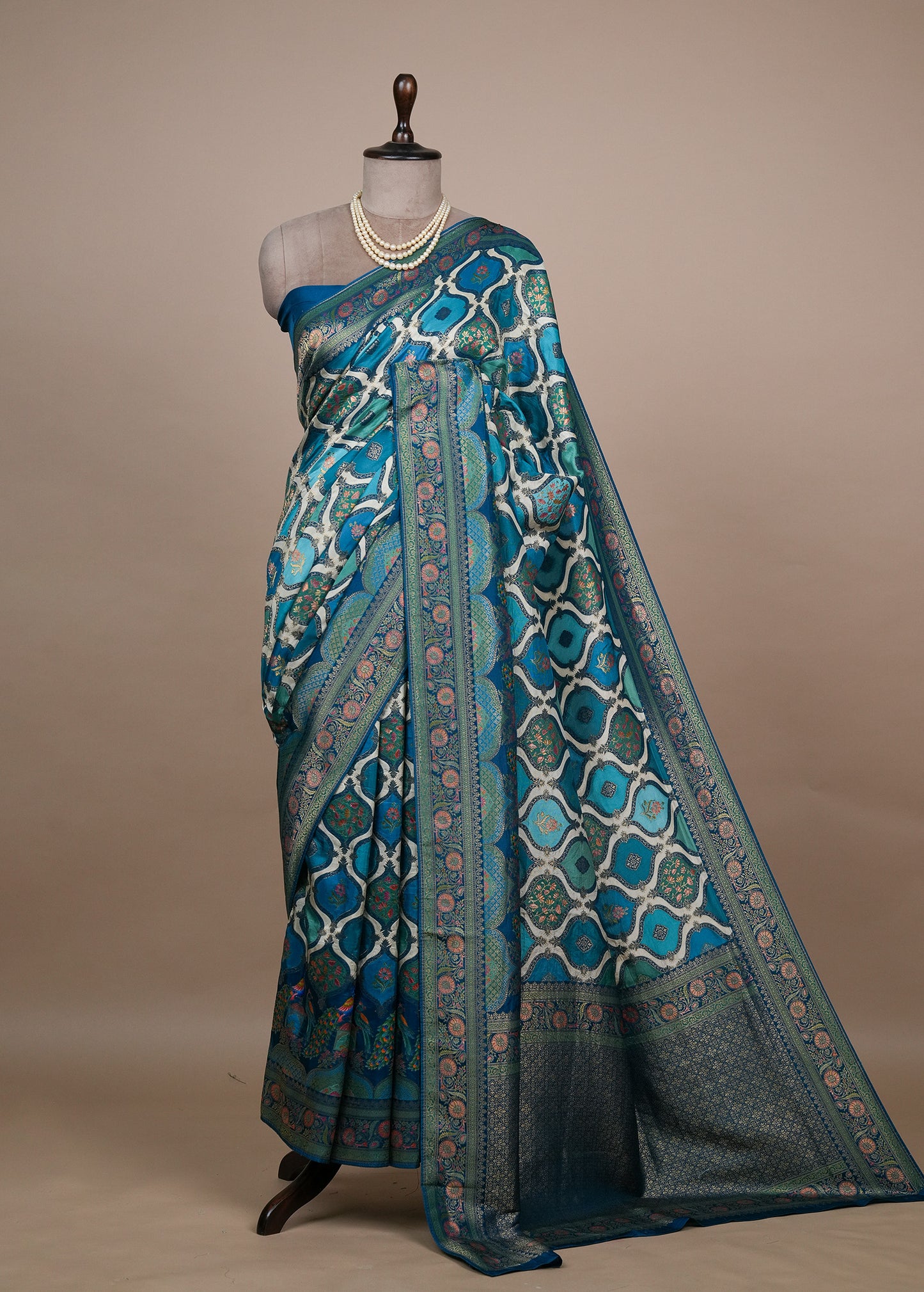 Blue Moroccan Silk Banarasi Saree