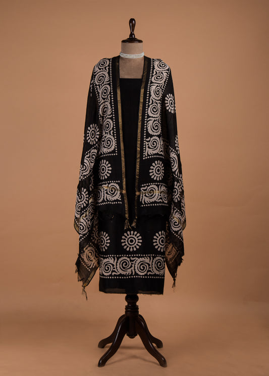 Black and White Chanderi Dress Material