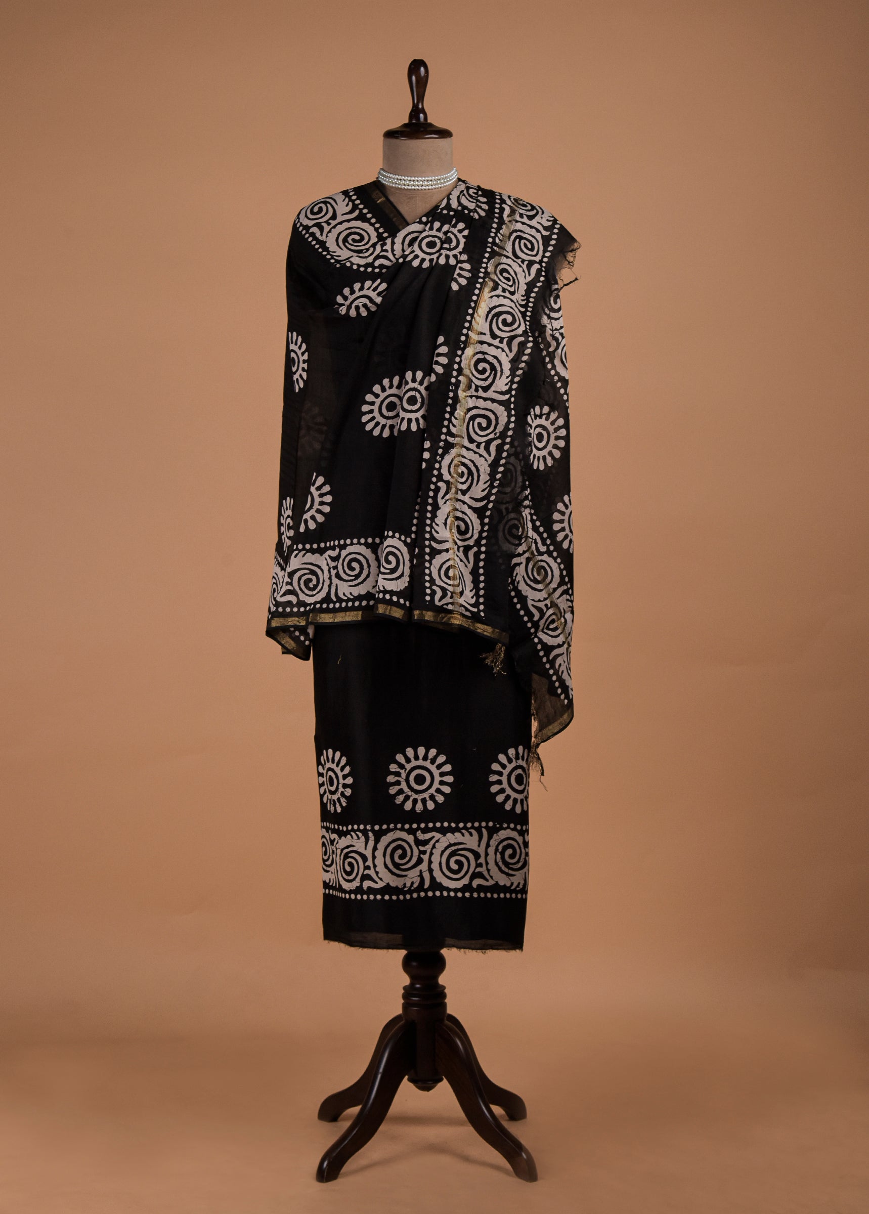Black and White Chanderi Dress Material