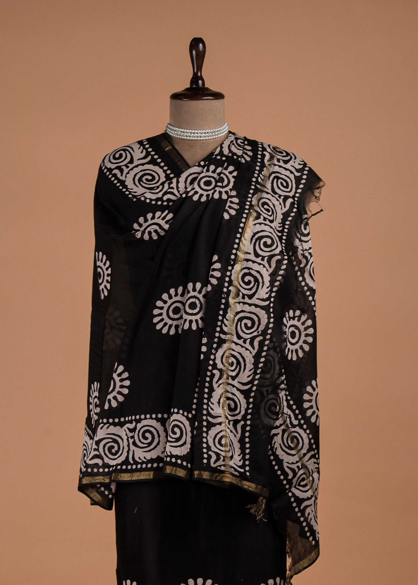 Black and White Chanderi Dress Material