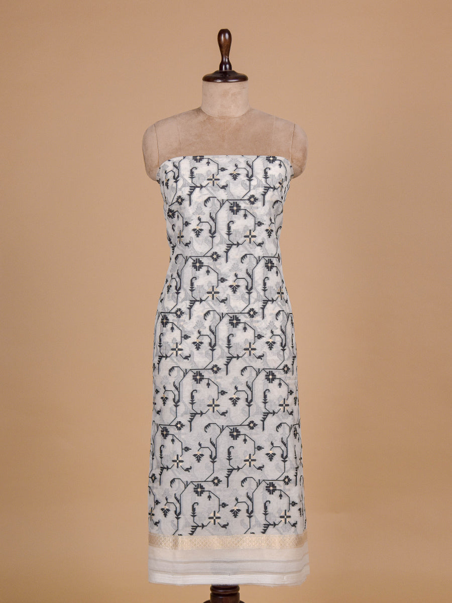 Cream Handloom Cotton Dress Material,