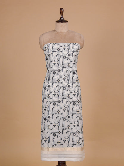 Cream Handloom Cotton Dress Material,