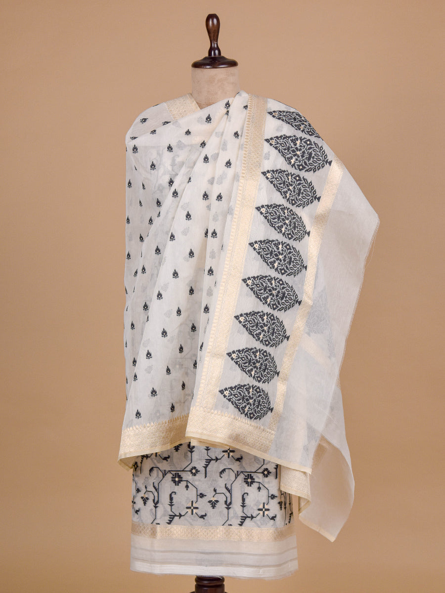 Cream Handloom Cotton Dress Material,