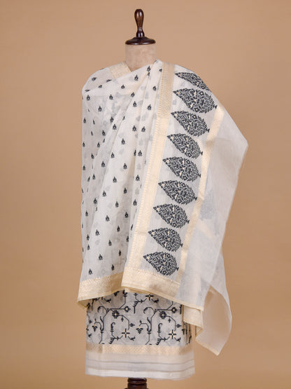 Cream Handloom Cotton Dress Material,