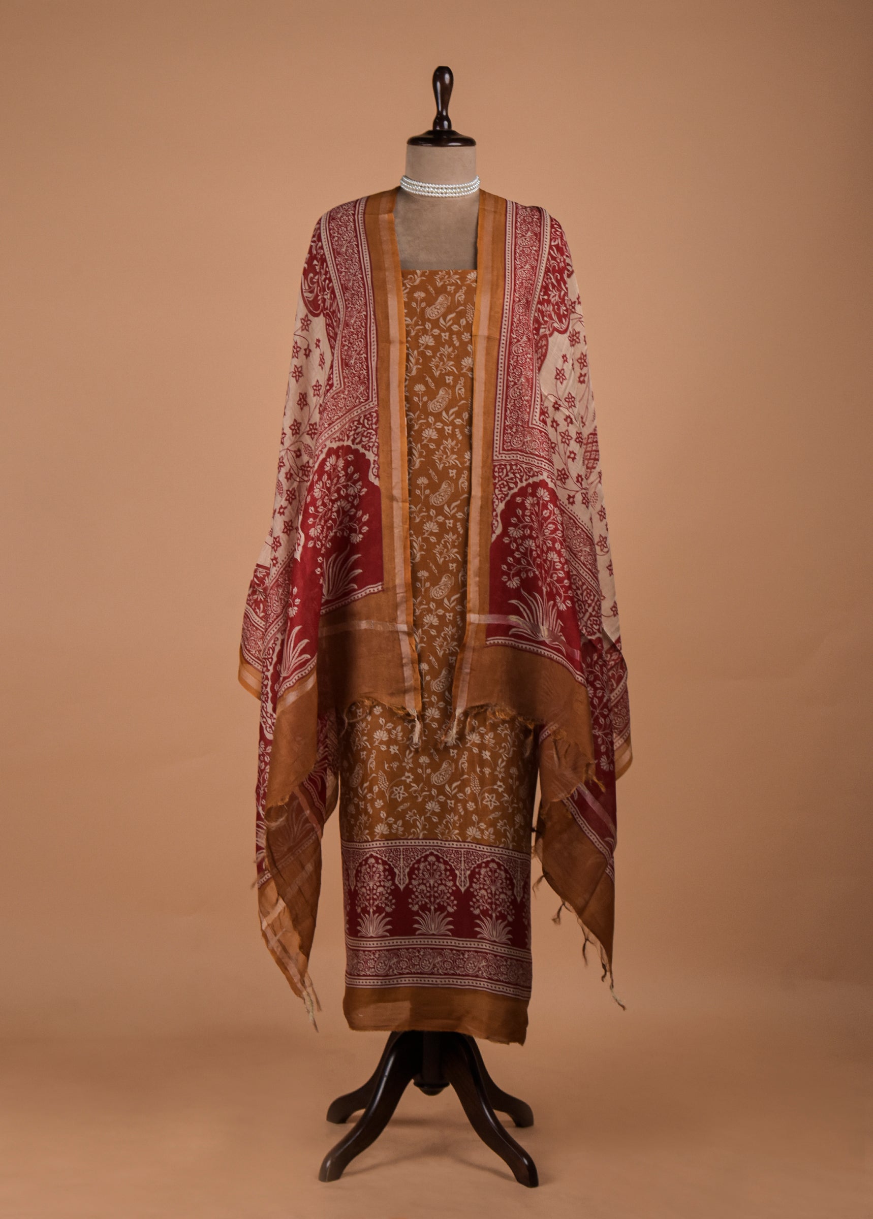 Brown Chanderi Dress Material