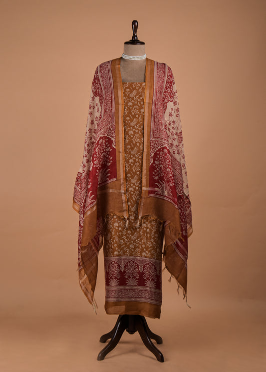 Brown Chanderi Dress Material