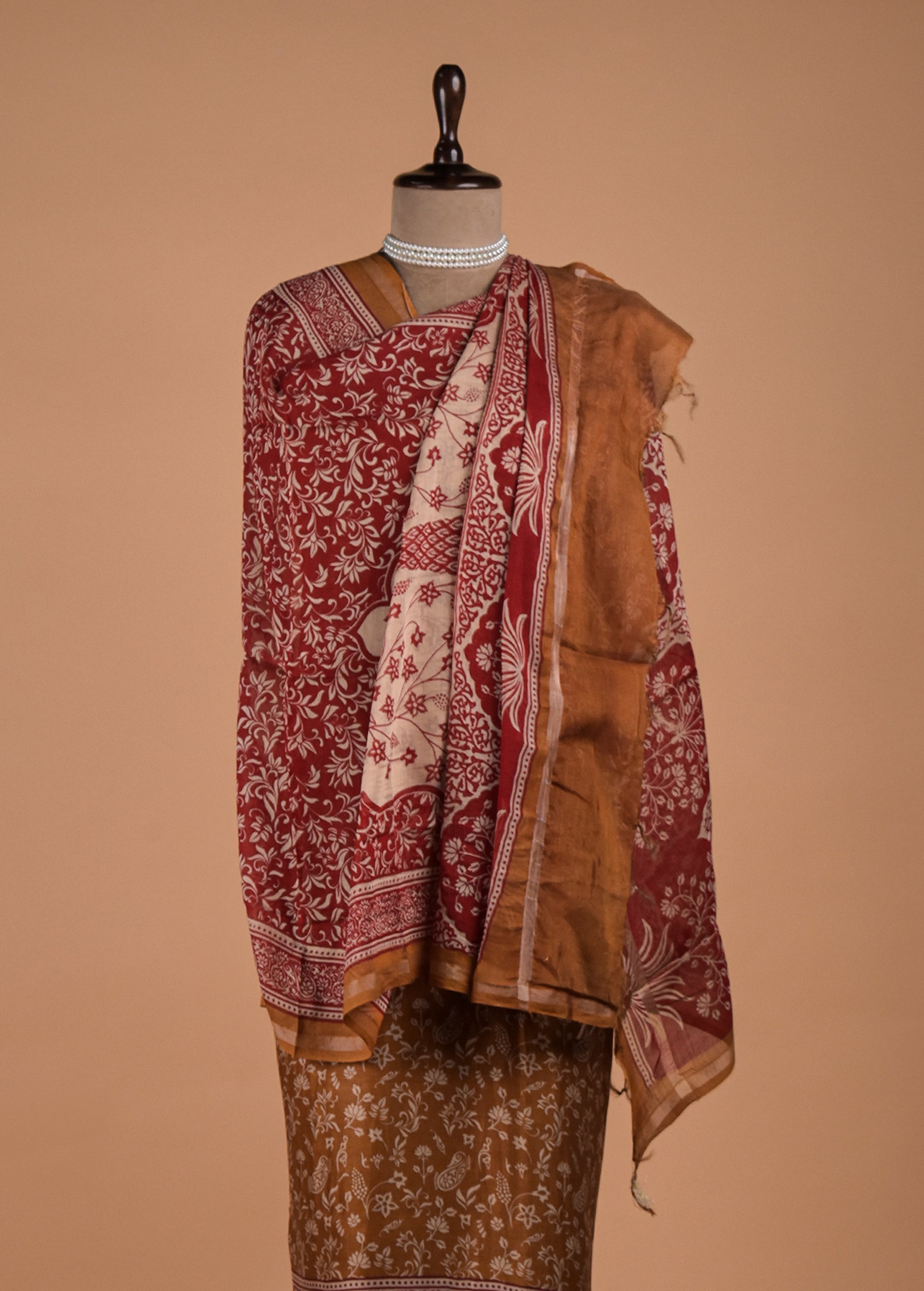 Brown Chanderi Dress Material