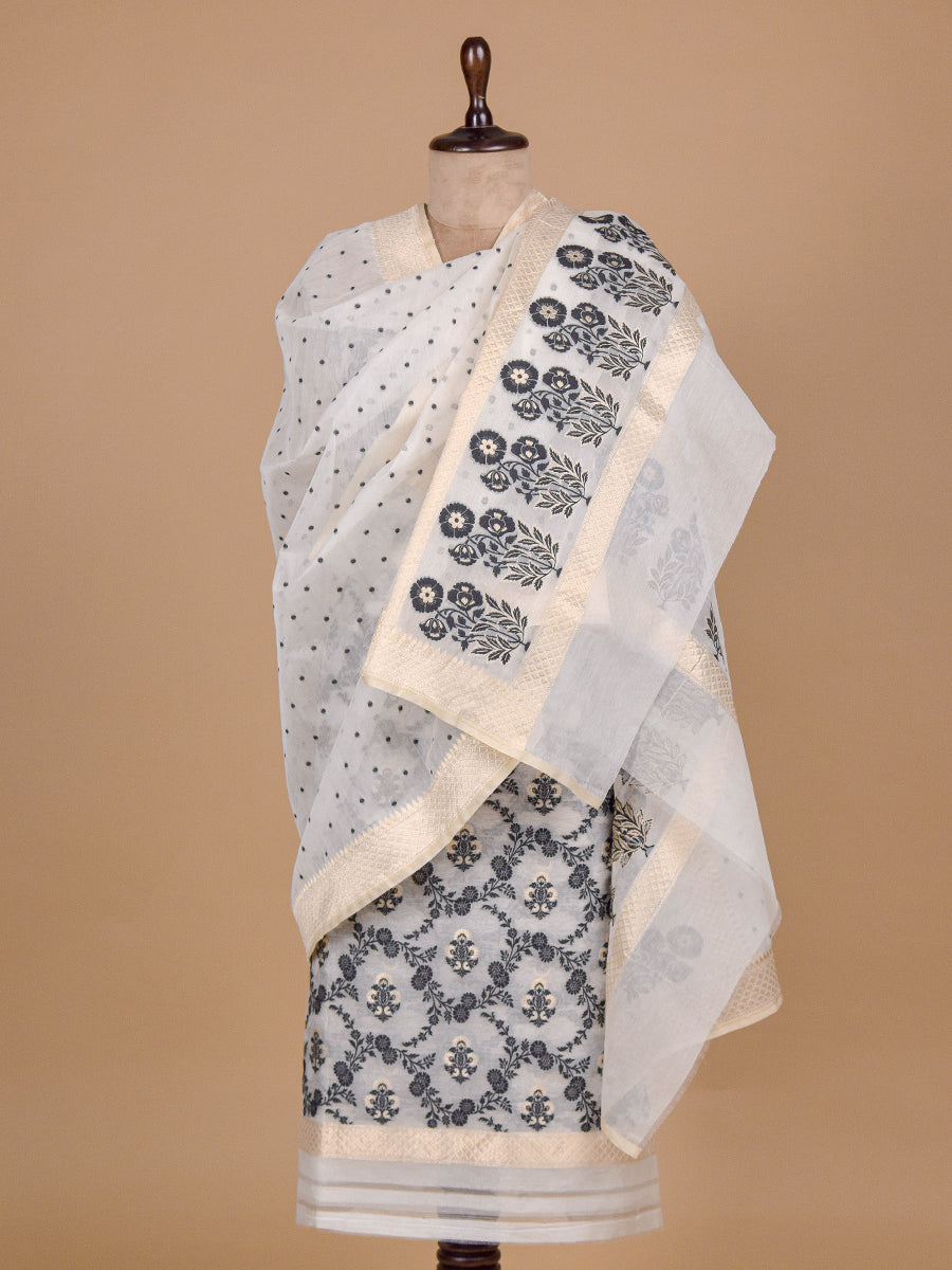 Cream Handwoven Cotton Dress Material - Image 3 | Greenways Delhi