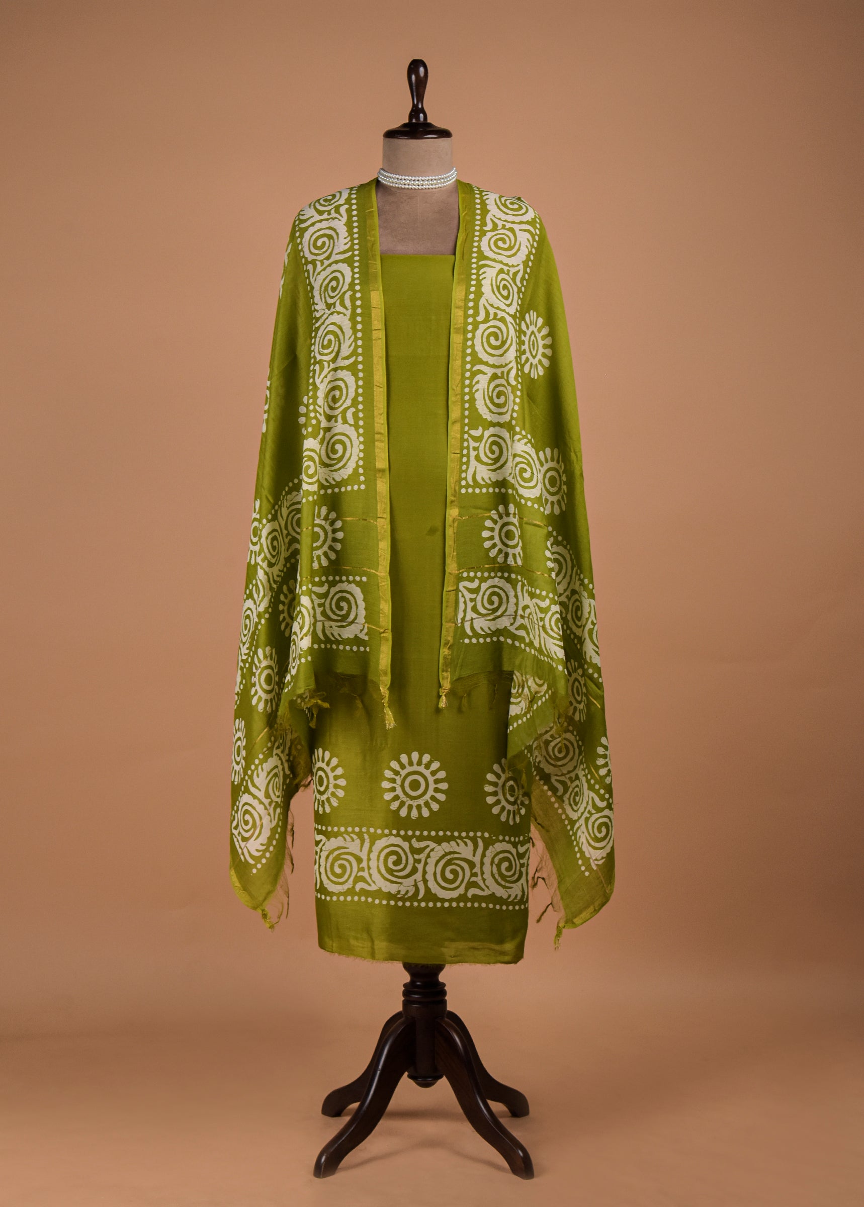 Green Chanderi Dress Material