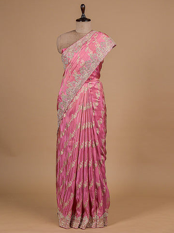Pink Tissue Georgette Embroidered Saree