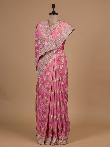 Pink Tissue Georgette Embroidered Saree