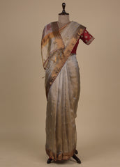 Silver Tissue Embroidered Saree