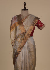 Silver Tissue Embroidered Saree