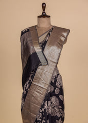 Black Chinia Silk Printed Saree