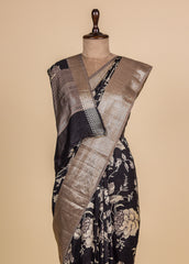 Black Chinia Silk Printed Saree