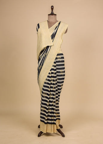 Black and White Georgette Printed Saree