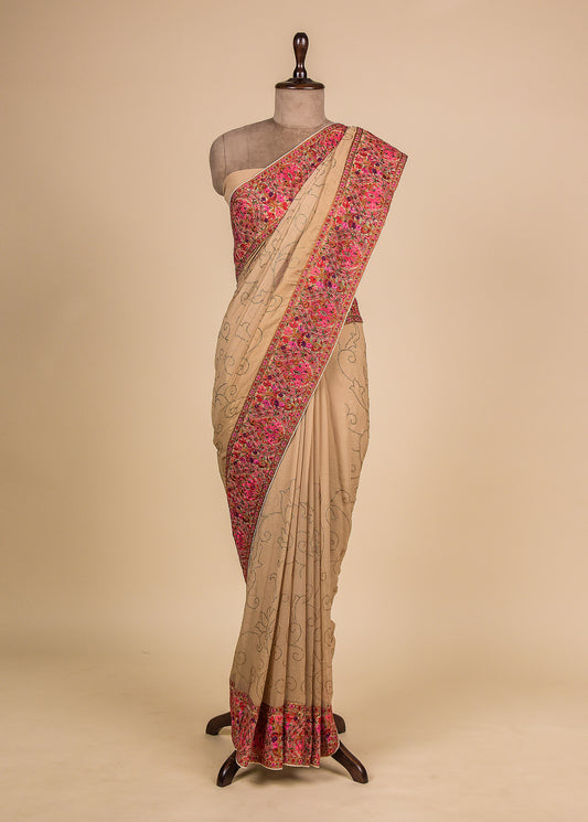Gold Tissue Georgette Embroidered Saree,