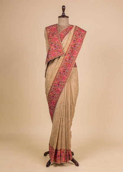 Gold Tissue Georgette Embroidered Saree,