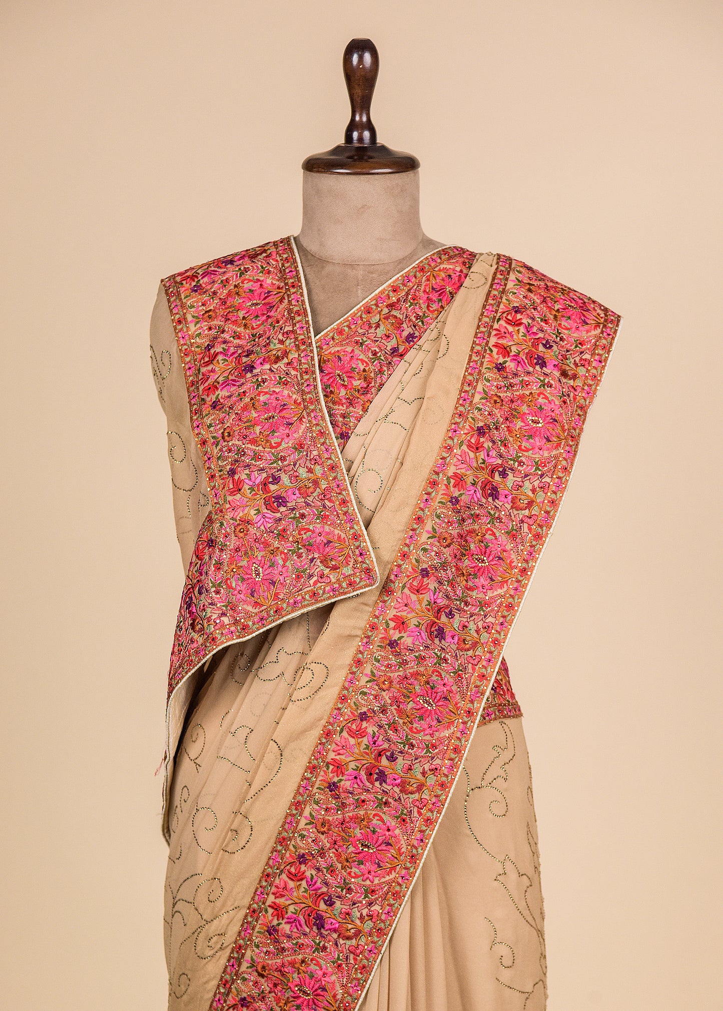 Gold Tissue Georgette Embroidered Saree,