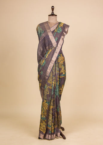 Purple Tussar Kalamkari Saree