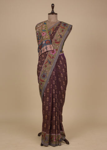 Brown Silk Kalamkari Saree