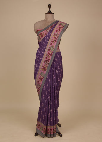 Purple Silk Kalamkari Saree