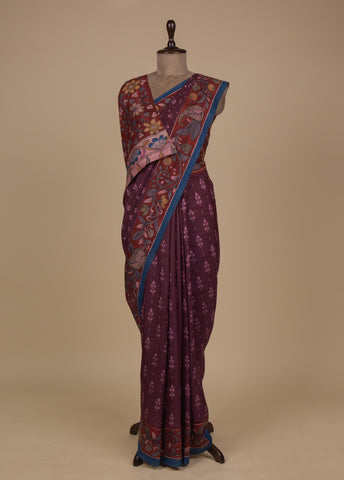 Wine Silk Kalamkari Saree