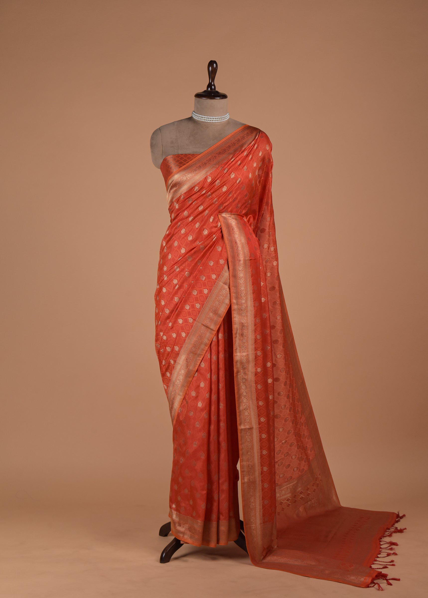 Orange Kanjeevaram Handwoven Art Silk Saree | Greenways