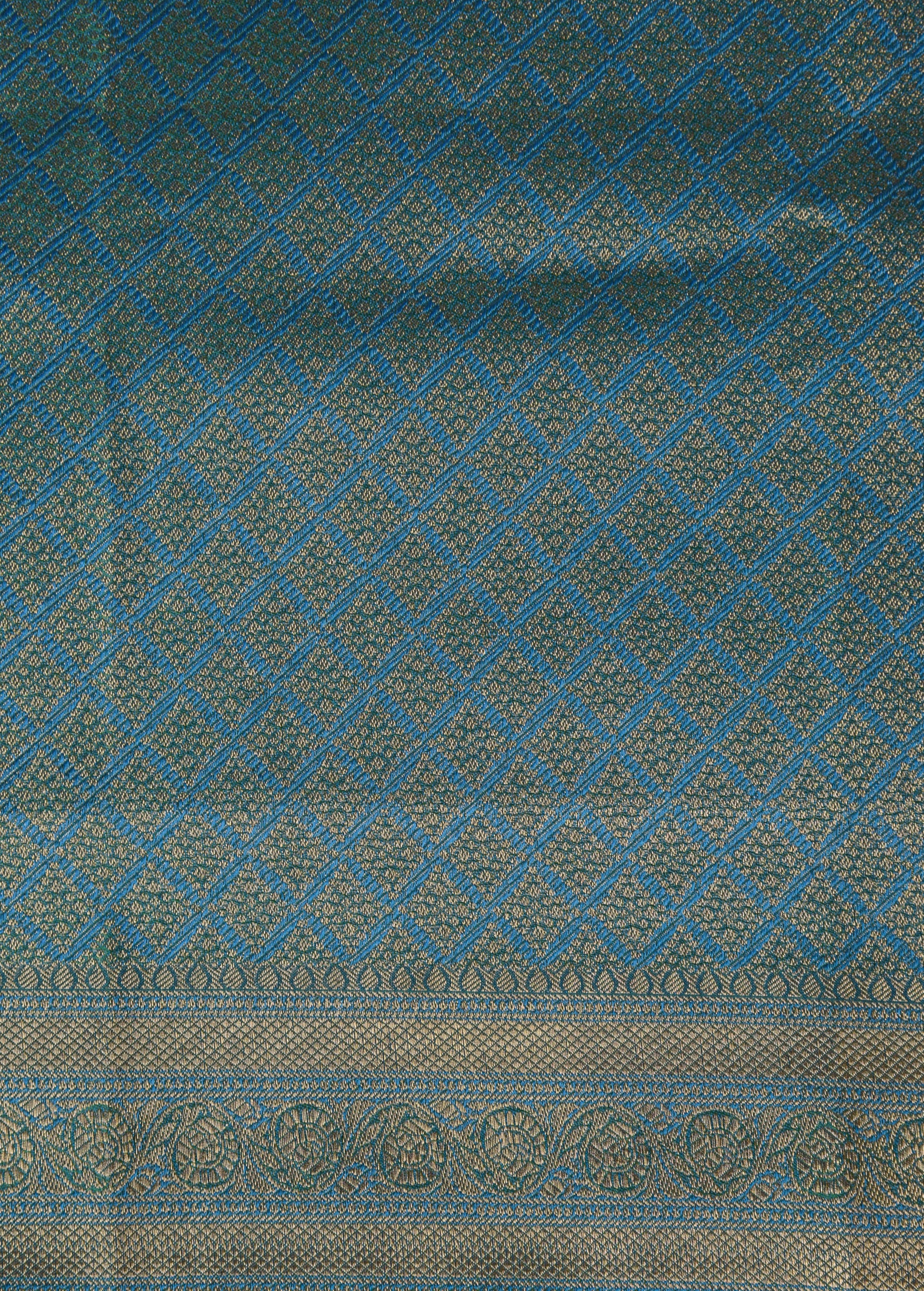 Blue Kanjeevaram Handwoven Art Silk Saree - Image 4 | Greenways Delhi