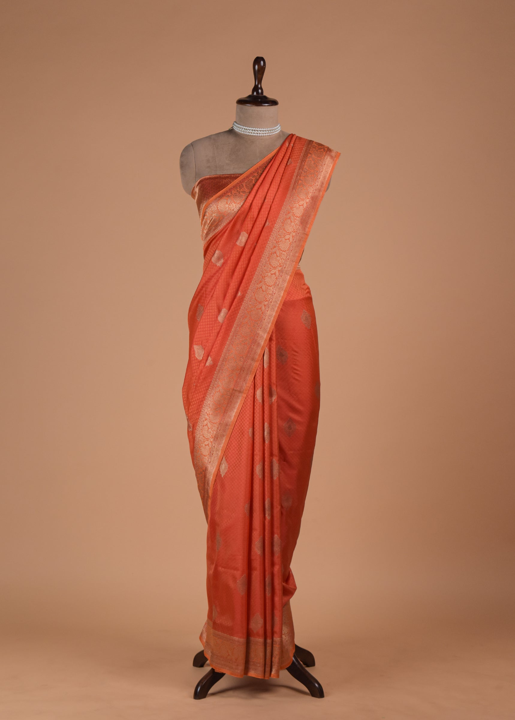 Orange Kanjeevaram Handwoven Art Silk Saree | Greenways