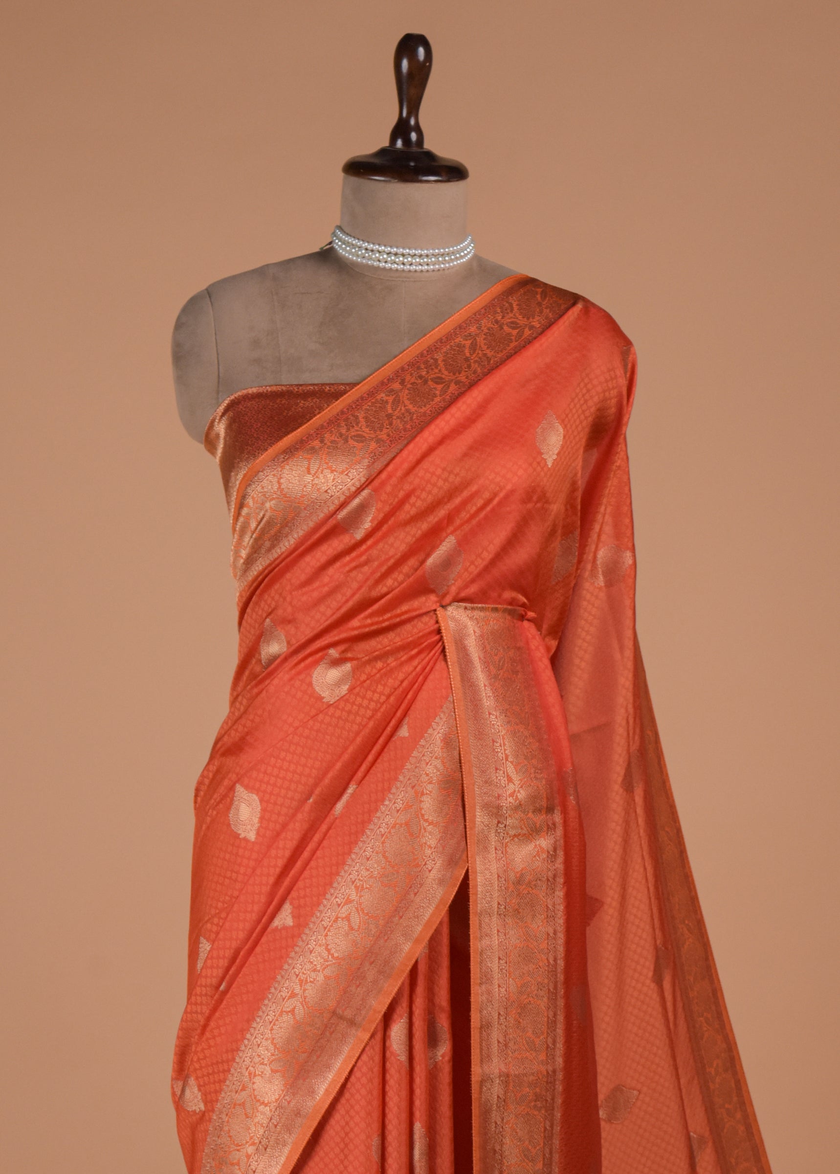 Orange Kanjeevaram Handwoven Art Silk Saree | Greenways
