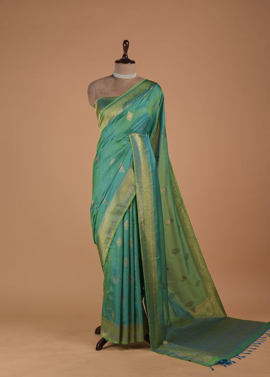 Blue Kanjeevaram Handwoven Art Silk Saree | Greenways Delhi