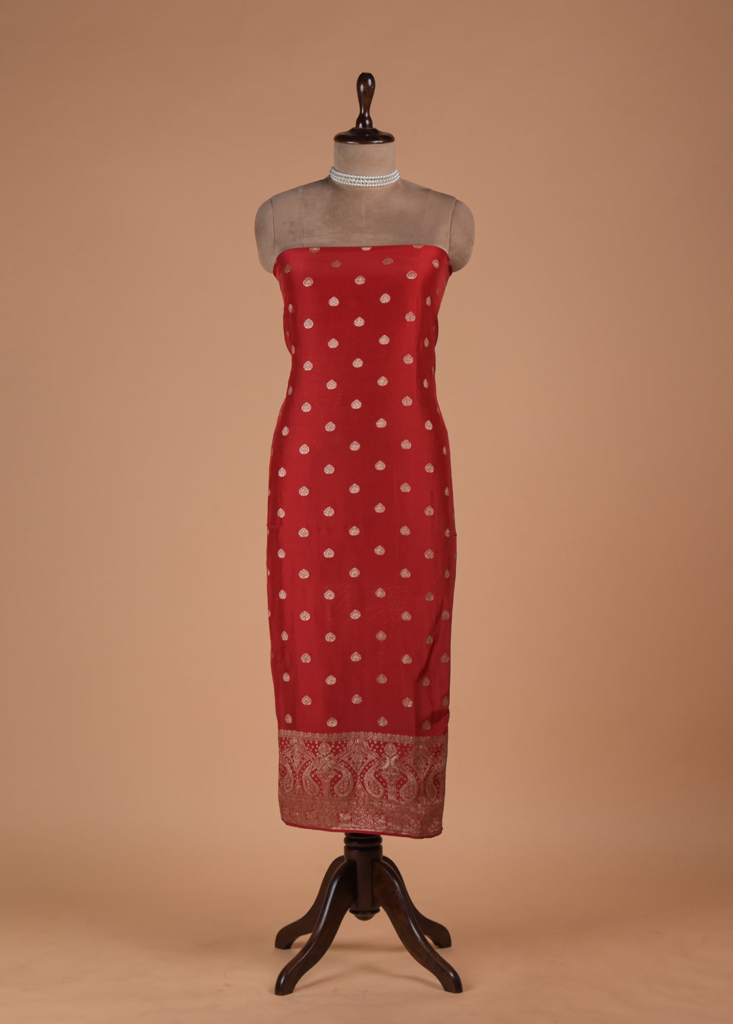 Red Crepe Dress Material