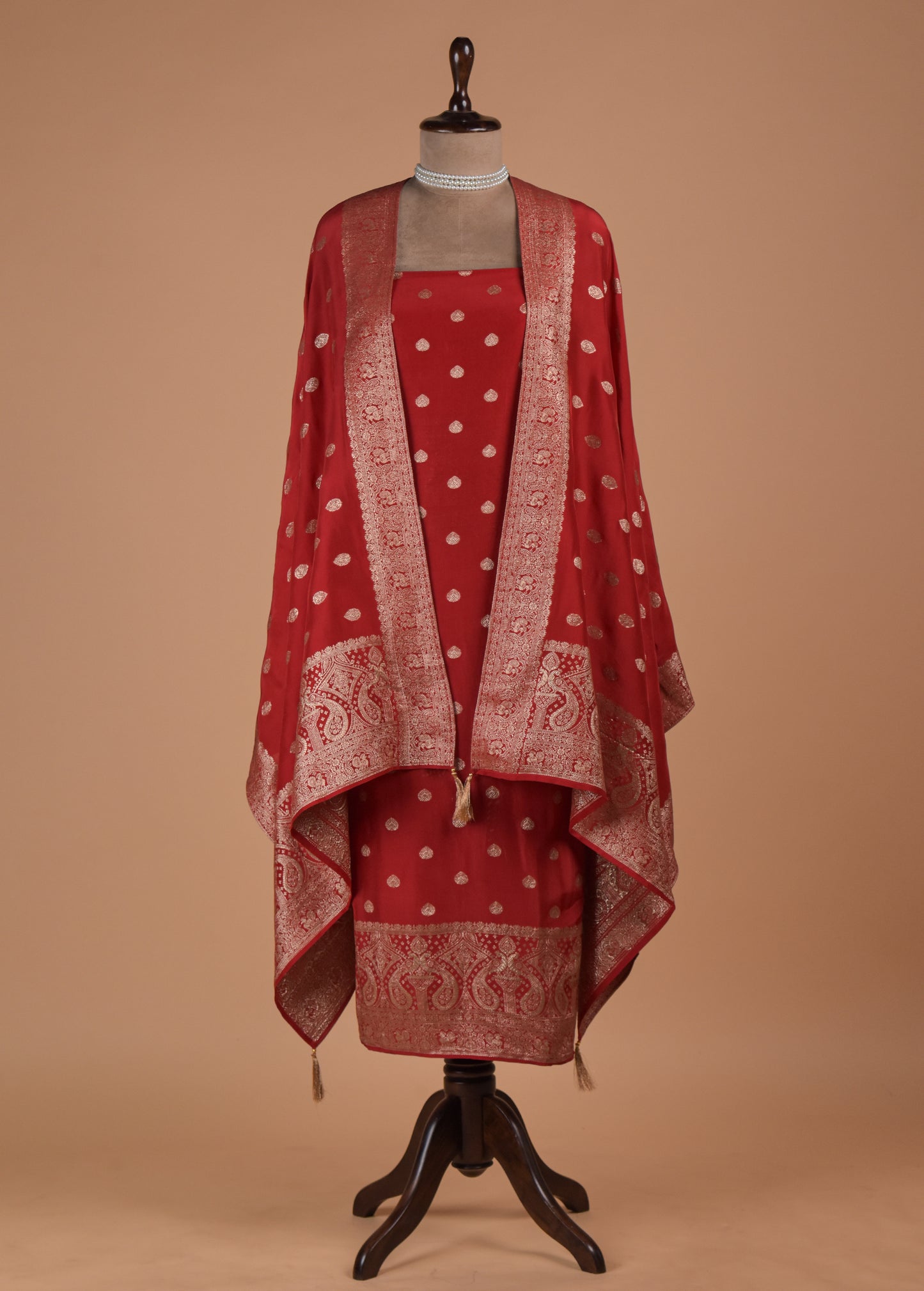 Red Crepe Dress Material