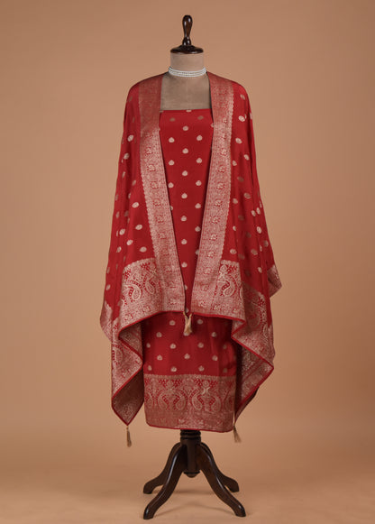 Red Crepe Dress Material