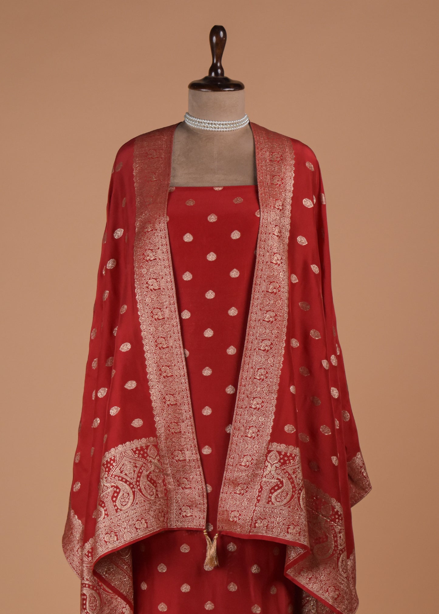 Red Crepe Dress Material