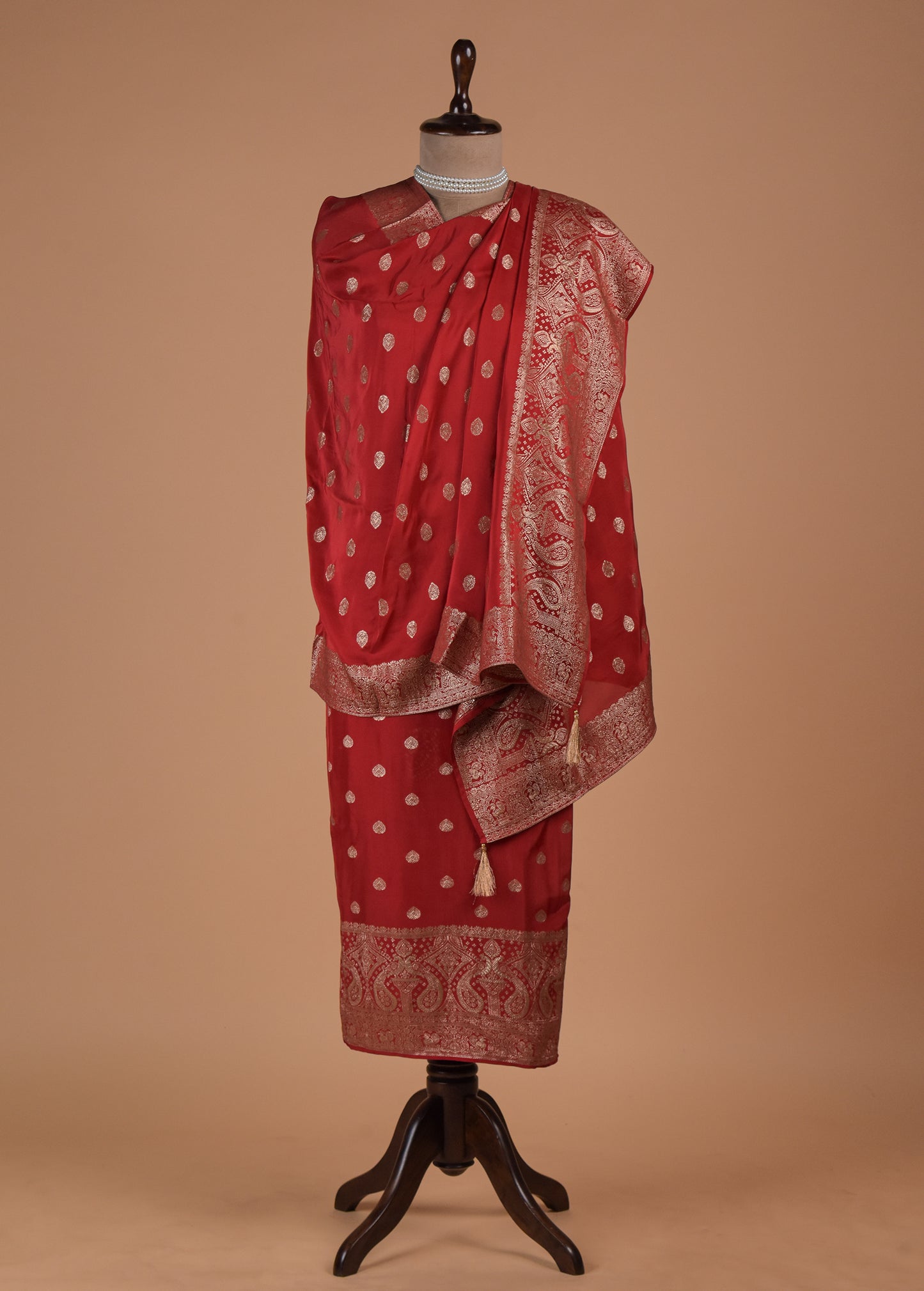 Red Crepe Dress Material