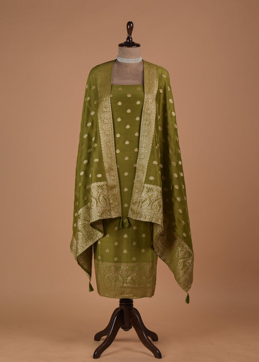 Green Crepe Silk Dress Material | Greenways