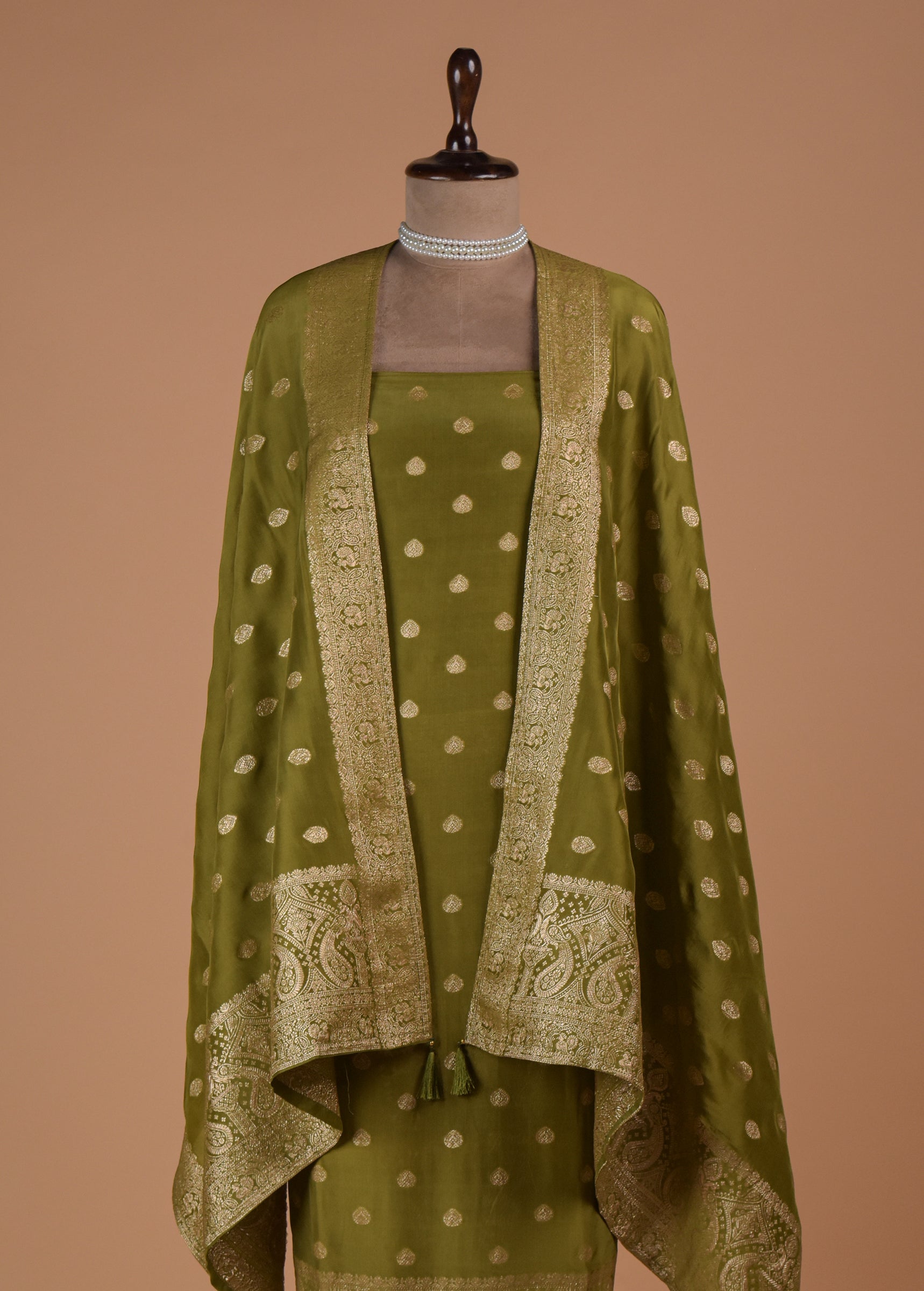 Green Crepe Silk Dress Material | Greenways