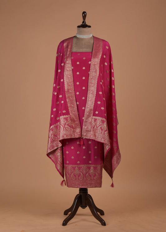 Pink Crepe Silk Dress Material | Greenways