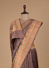 Brown Tussar Banarasi Saree