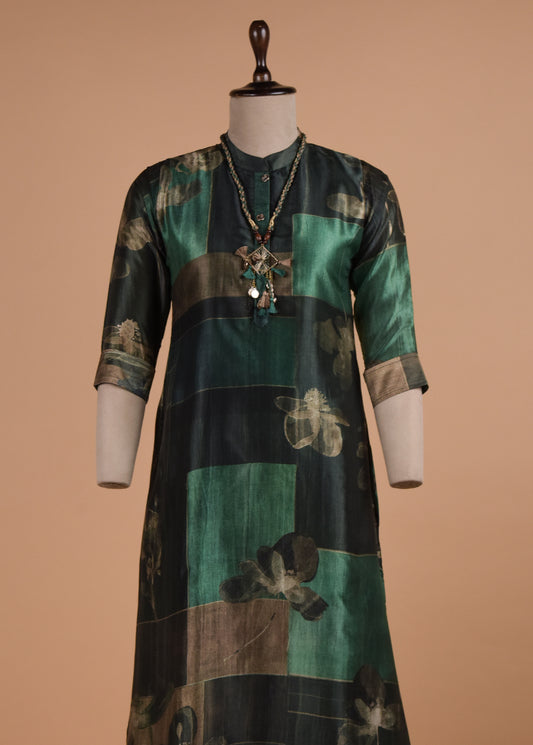 Green Cotton Silk Coord Set