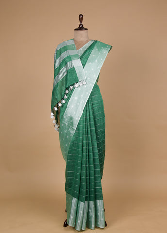 Green Linen Cotton Saree