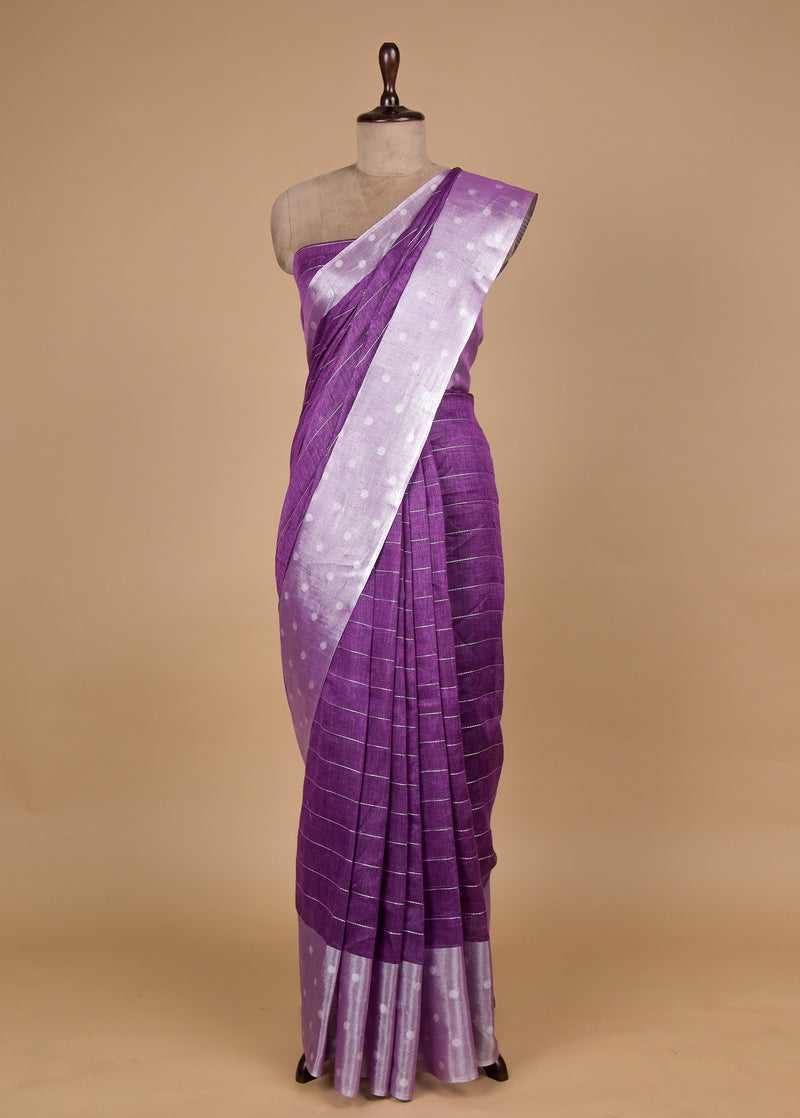 Purple Linen Cotton Saree